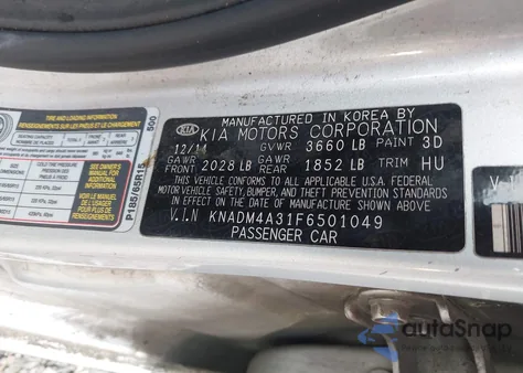 2015 Kia Rio Lx из США, поврежденный, VIN KNADM4A31F6501049